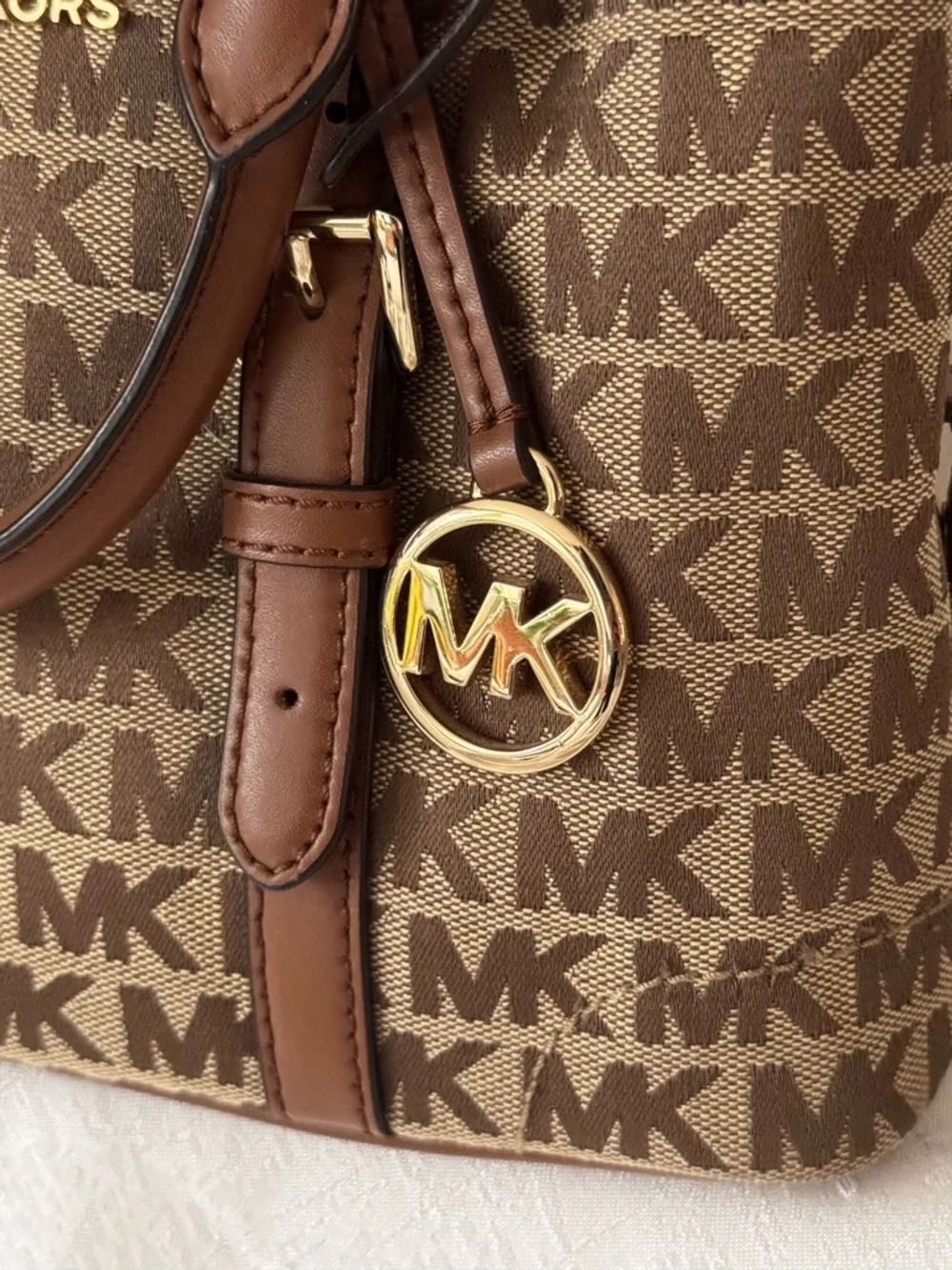 Michael Kors Ginger Small Duffle Style Brown Logo-Print Satchel